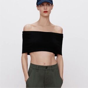 Zara black bandage crop top goes over arms